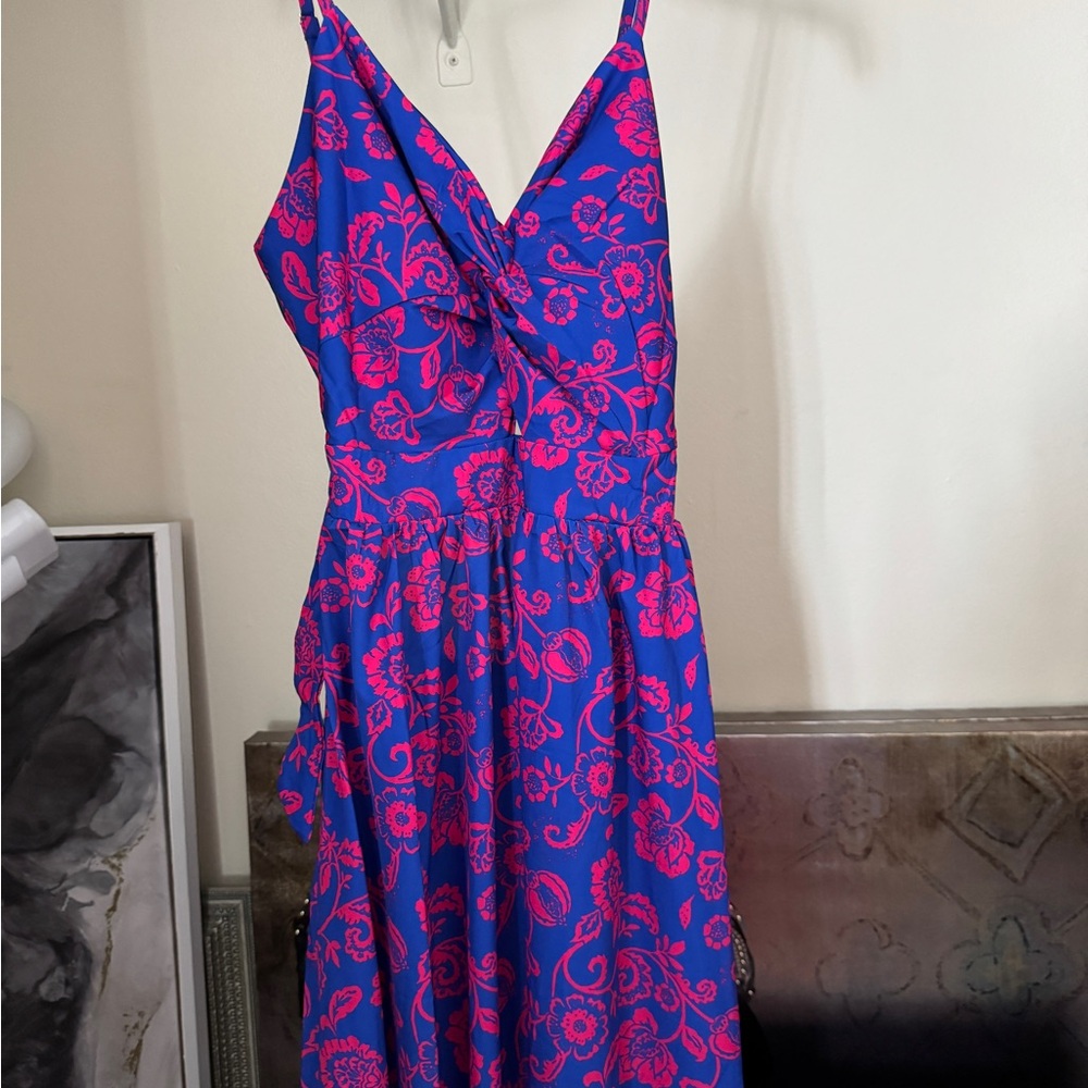 Cupshe Blue and Pink Floral Midi Dress